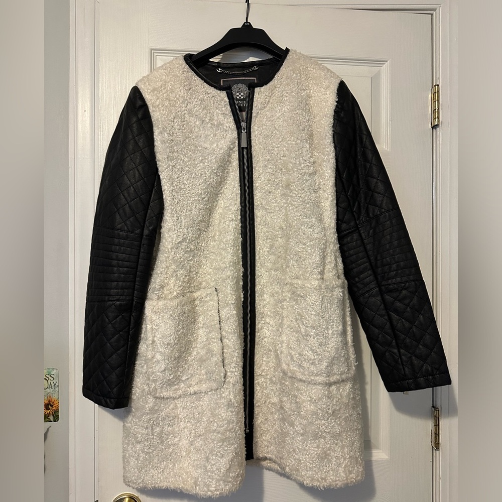 Vince Camuto Black and Cream Teddy Jacket with Zip-Up Front